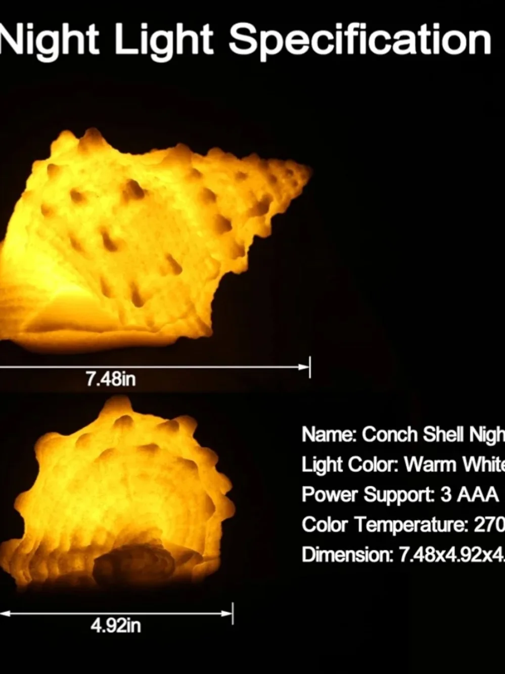 Conch shell Table Top Decor Night Light - Warm Yellow Glow